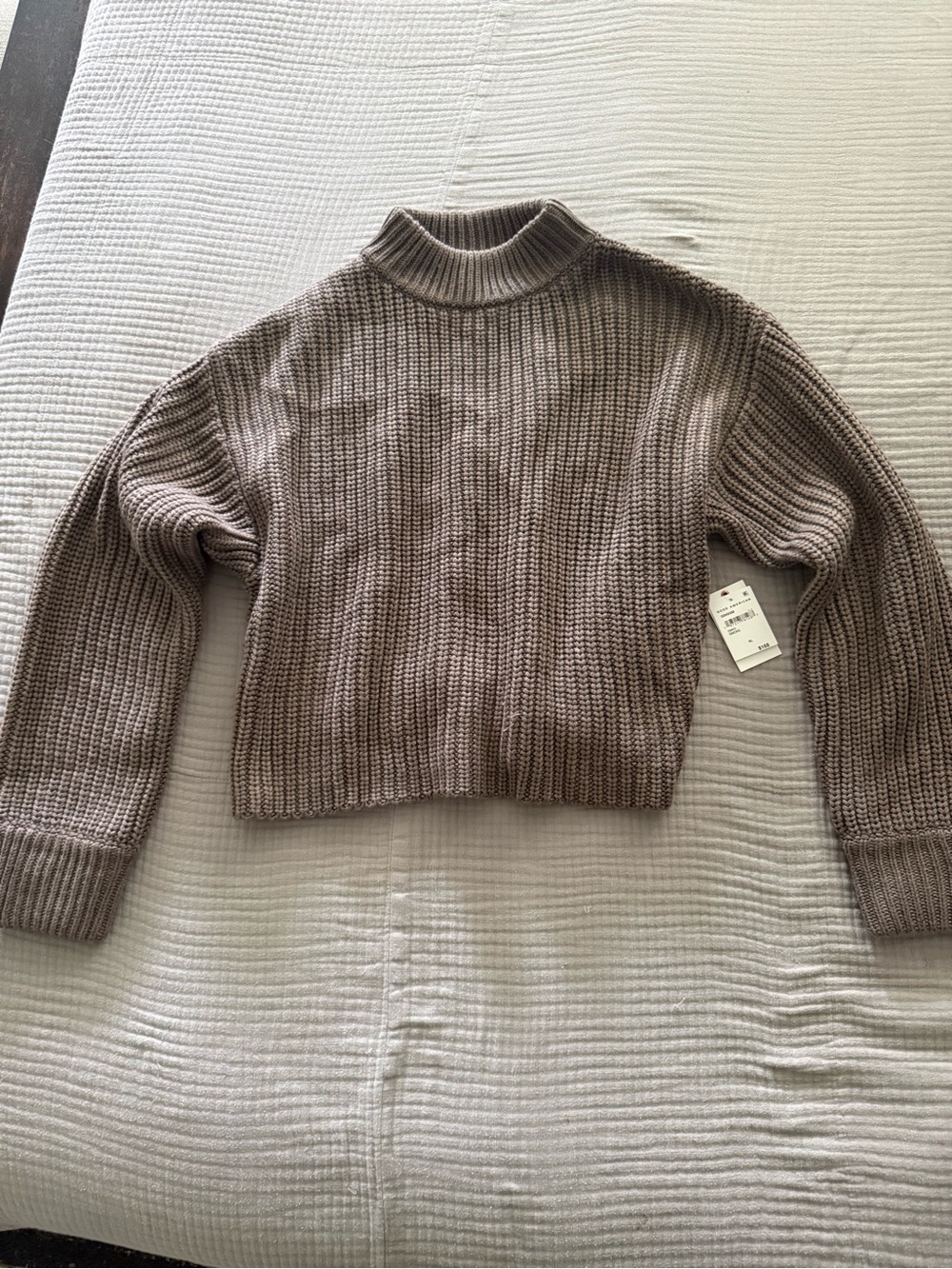 Good American Cropped Rib-Knit Mock Neck Sweater - smoke